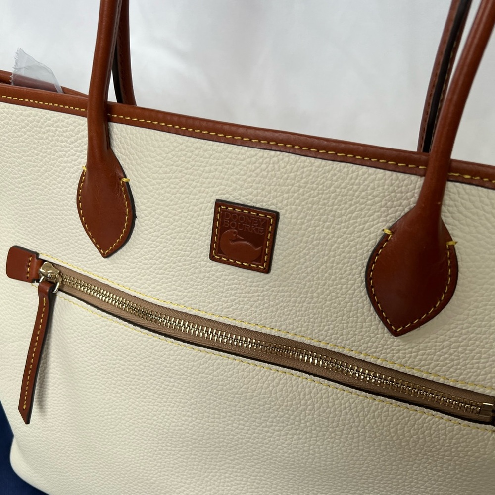 Dooney & Bourke Pebble Grain White and Tan Tote Bag